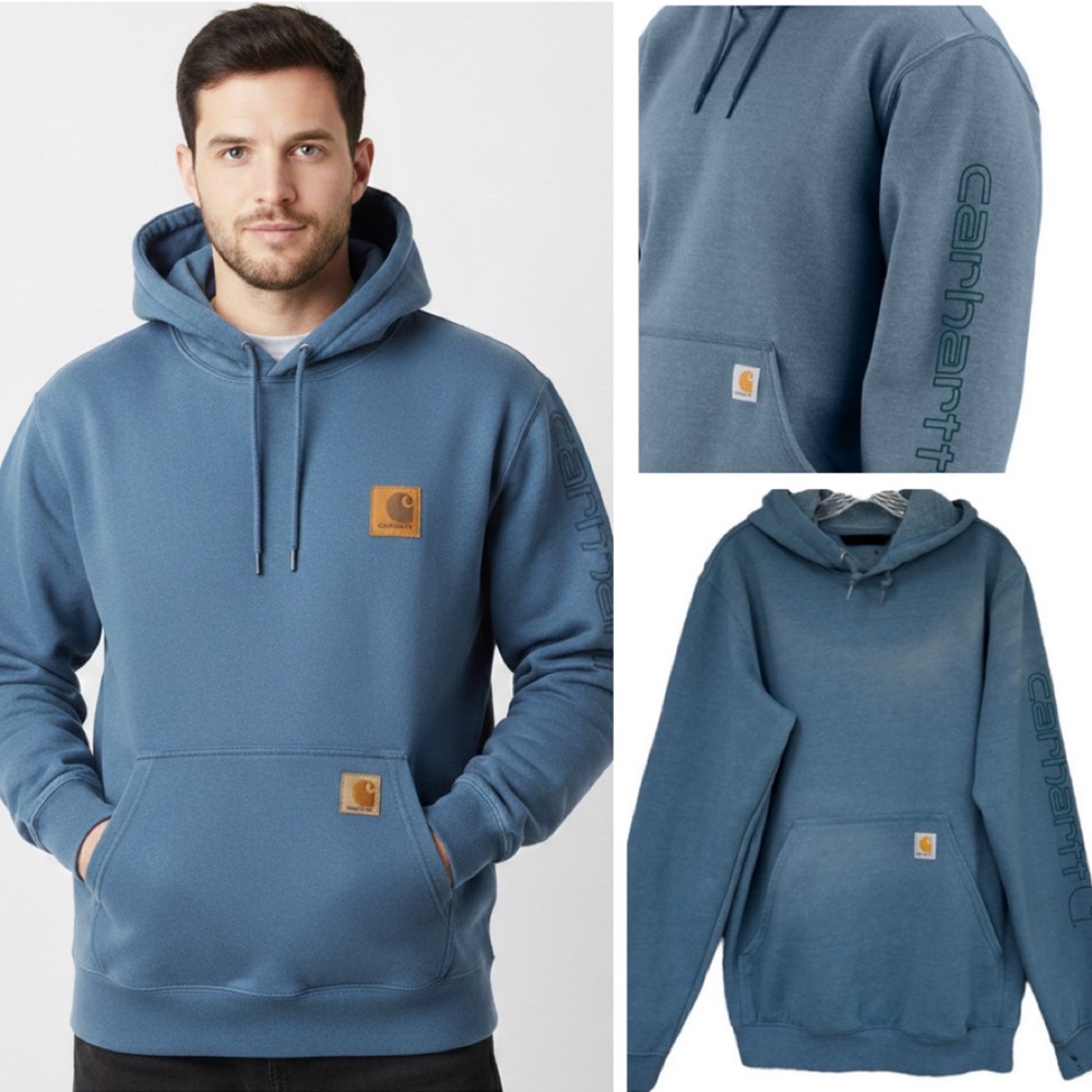 Carhartt Hoodie Loose Fit Distressed Vintage Wash Blue Green Teal Men Size Small